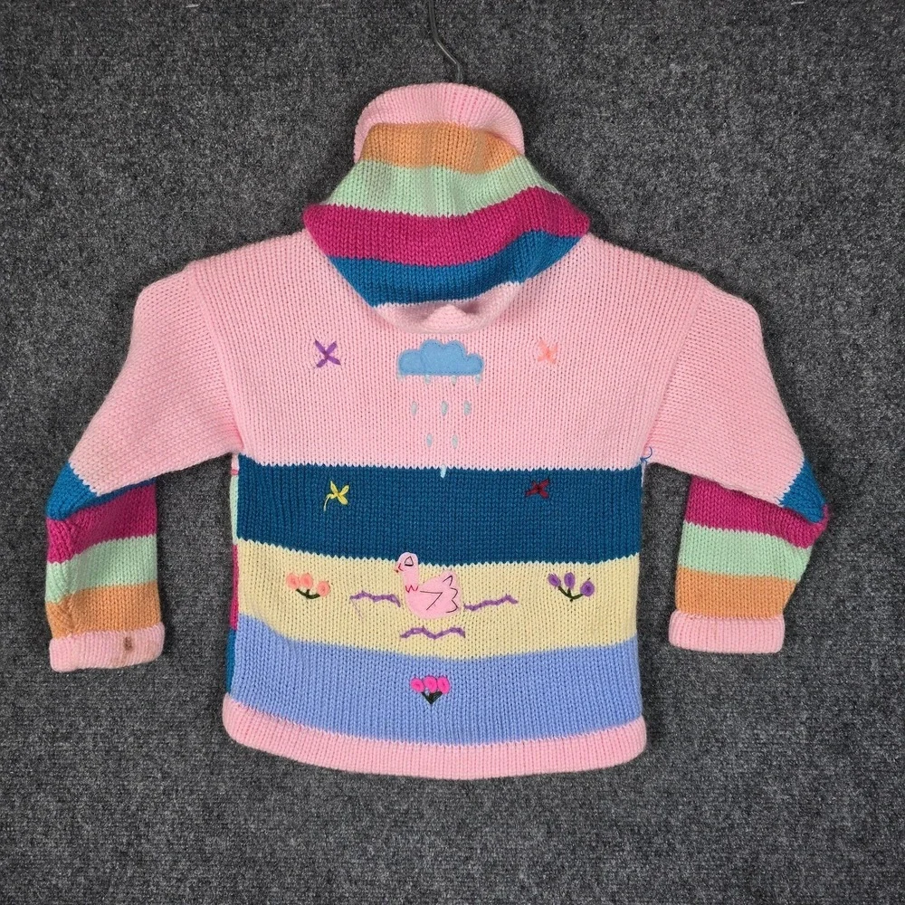 Vintage Peruvian Sweater Size 3T Boho Alpaca Zip Hoodie Hand Knit Pink